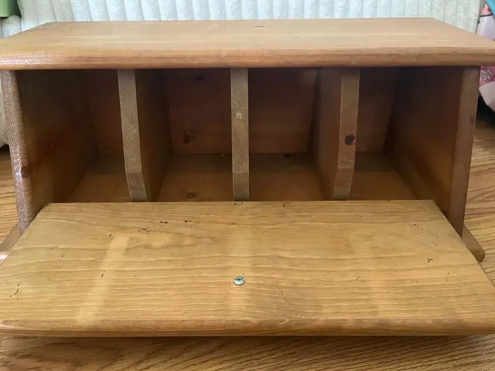 Vintage Wooden Bread Box/Mail Sorter with Floral Porcelain Knob